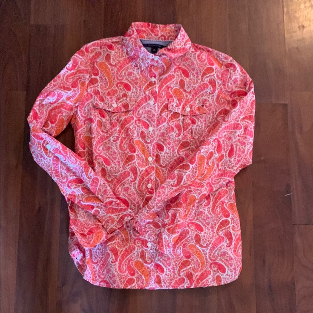 Women’s Tommy Hilfiger Red and Orange Button Down Shirt